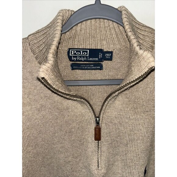 POLO RALPH LAUREN 1/4 ZIP PULLOVER SWEATER OATMEAL MENS XXL NEW - Picture 2 of 11